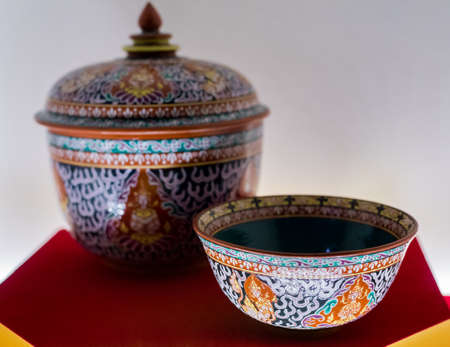 bencharong porcelain, Bowl and Covered Jar, Thai fine artの写真素材