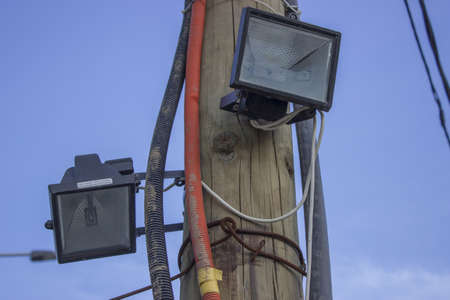 industrial lamp at at construction siteの写真素材