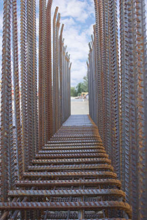 The inside of a large iron grid to make reinforced conreteの写真素材
