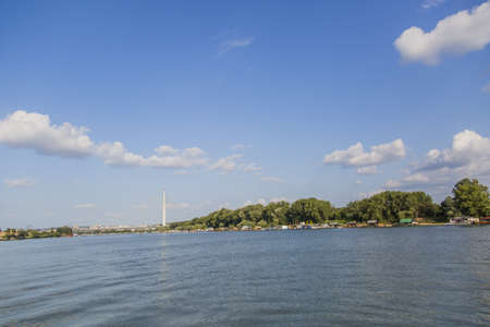 river and sky and Ada bridge on background, on Sava River in Belgrade, Serbia
の写真素材