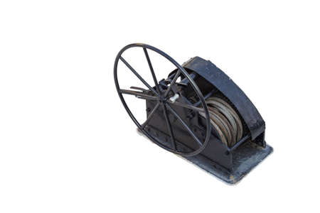 Manual Winch on board (Hand Powered winch) isolated on whiteの写真素材