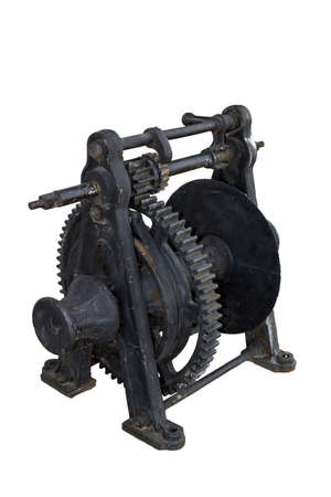 Manual Winch on board (Hand Powered winch) isolated on whiteの写真素材