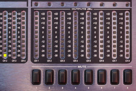 Buttons on sound mixer control panel. Sound Equipment Buttons.の写真素材