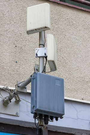 Outdoor wireless directional antennas on pole, wireless communication.の写真素材