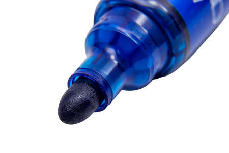 Tip of a blue marker on a white background. Selectiv focus.の写真素材
