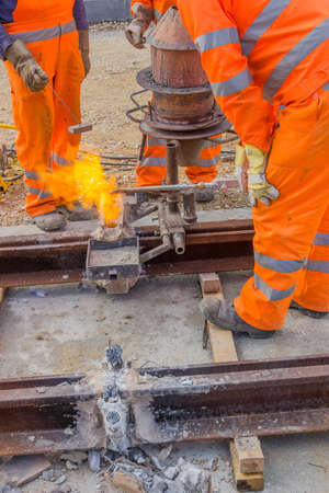 exothermic bonding process, using an oxy fuel gas burnerの写真素材
