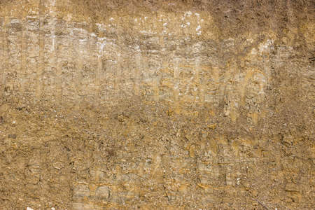 dirt background after working excavator, dirt cross sectionの写真素材