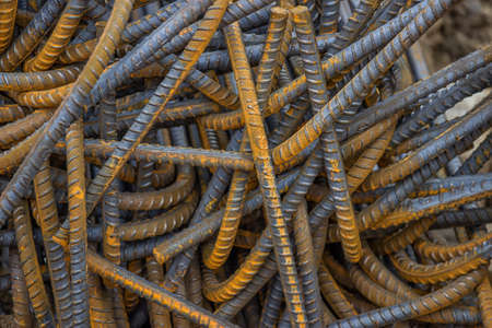 Heap of steel rod for building job. Selective focus.の写真素材