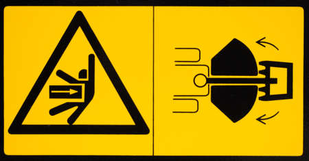 Vehicle danger warning label. Hazard warning sign.
