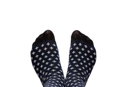 Feet in socks from above with space for your text, isolated on white background.