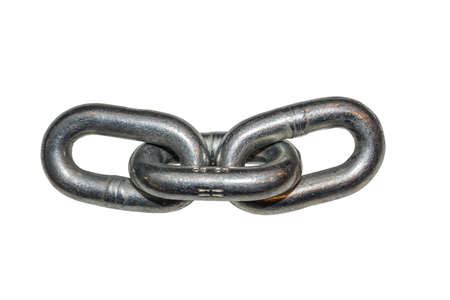 Metal chain link isolated on white. Abstract: strong element. Made with selective focus.の写真素材
