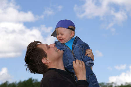 My brother plays with the nephew in park of city of Omskの写真素材