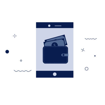Flat illustration of e-wallet as cashless payment and saving. Modern payment and saving technology.のイラスト素材