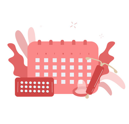 Birth control calendar, condom, pills, and IUD.のイラスト素材