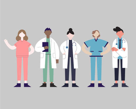 Set of health professionals from different races and uniform