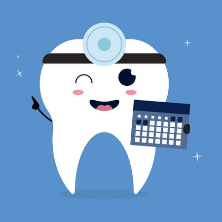 Routine dental check-ups reminder with kawaii toothのイラスト素材