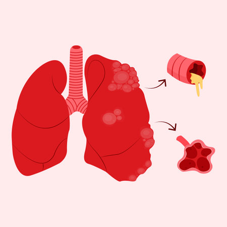 Illustration of a diseased lung affected by COPD (Chronic Obstructive Pulmonary Disease), perfect for medical presentations or educational materials.のイラスト素材