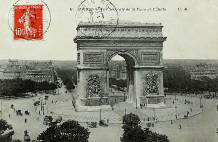 vintage postcard of Paris with Arc de Triumph                               のeditorial素材