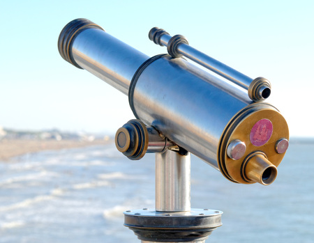coin operated telescope by the seaの写真素材