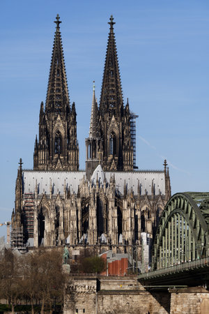 view of the cologne cathedral and the hohenzollern bridgeのeditorial素材