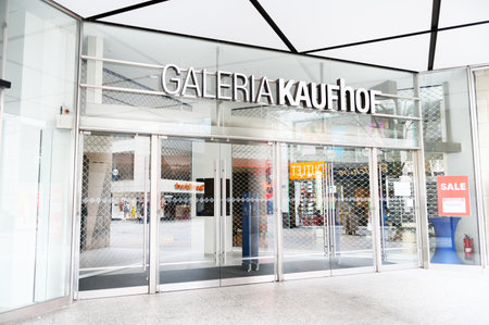 Cologne, Germany April 02 2023: closed entrance doors of the department store galeria kaufhof in cologneのeditorial素材
