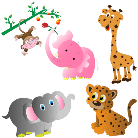 Collection of colorful cartoon animals vector illustrations good for kids room decorations and kids coloring booksのイラスト素材