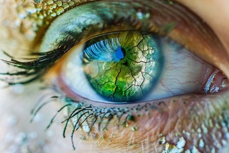 Green female eye with world map on it. Conceptual image.の素材