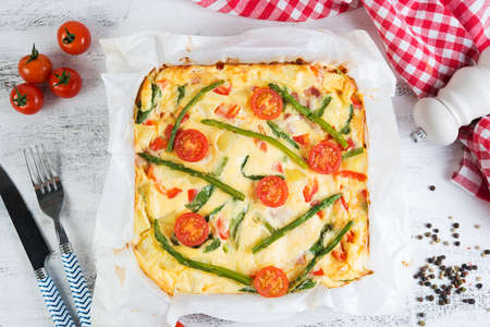 Homemade vegetable Frittata with vegetablesの写真素材