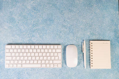 Work at home with online communications, quarantine during the coronavirus pandemic, stay at home, top viewの写真素材