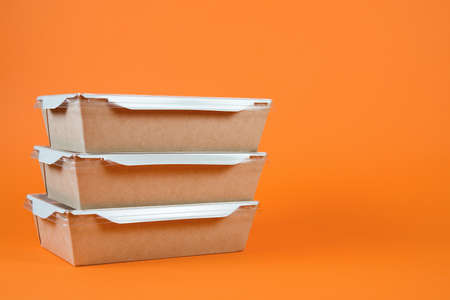 Paper containers for takeaway food, home delivery, copy space
