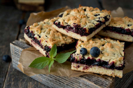 Homemade shortbread crumble bar with jamの写真素材