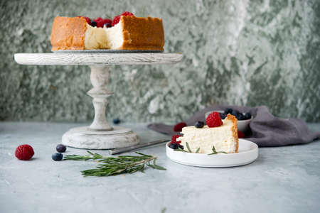 Homemade cheesecake new York decorated with  berriesの写真素材