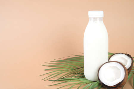 Vegan coconut milk in a bottleの写真素材