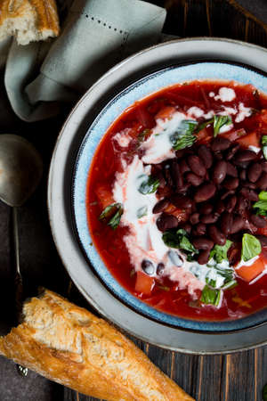Traditional Ukrainian soup borscht with red beansの写真素材