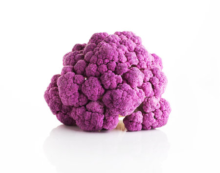Purple cauliflower isolated on white background. Fresh cauliflower.の写真素材