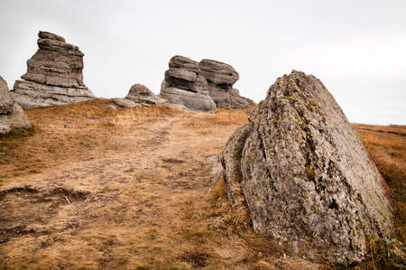 Beautiful view of rocks against the valleyの写真素材
