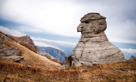 Beautiful view of rocks against the valleyの写真素材