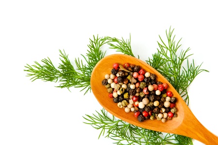 peppers and dill on a white backgroundの写真素材