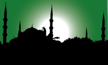 silhouette of the Blue Mosque in Istanbulの写真素材