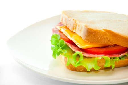 tasty juicy sandwich on a white backgroundの写真素材