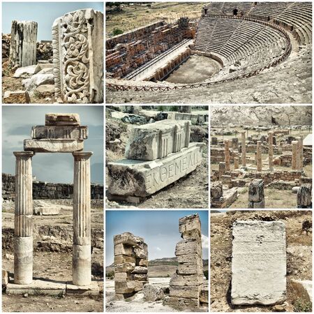 set of various images of the ancient city of Hiyeropolis, Pamukkale, Turkeyの写真素材
