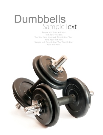 black dumbbell isolated on a white background with sample textの写真素材
