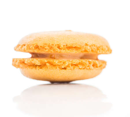 vanilla cookies macaroon isolated on a white backgroundの写真素材
