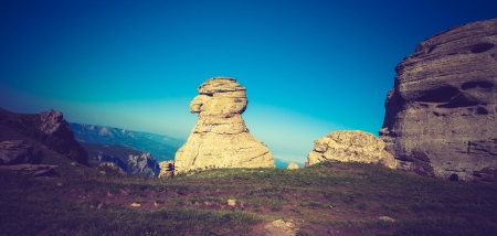 panorama view of the mountains with blue skyの写真素材