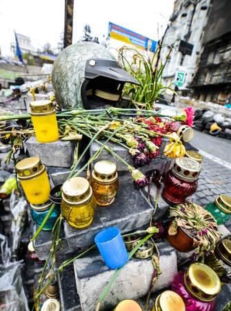 KIiev, Ukraine - April 14, 2014: Streets and barricades in the city center after the revolution in Kiev, Ukraineのeditorial素材
