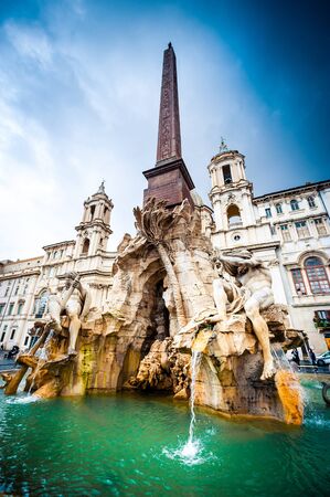 Rome, Italy - November 17, 2014: Tourists visit Piazza Navona with fountain  in Rome, Italy. Rome is of the most visited city in Europe and worldのeditorial素材