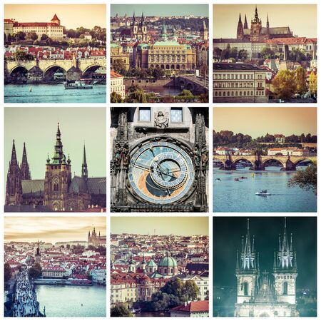 collage of sights and beautiful views of Prague, Czech Republicの写真素材