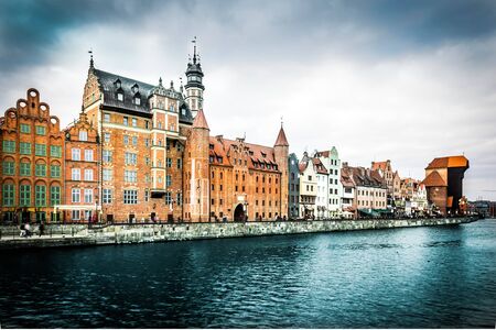 Cityscape on the Vistula River in historic city of Gdansk  in Poland