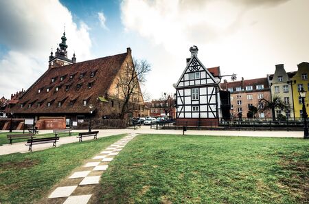 Historical Millers House on the Mill Island in Gdansk and other old houses in cener of Gdansk,...