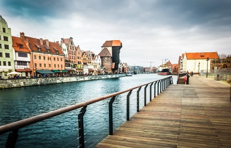 Cityscape on the Vistula River in historic city of Gdansk  in Polandの写真素材